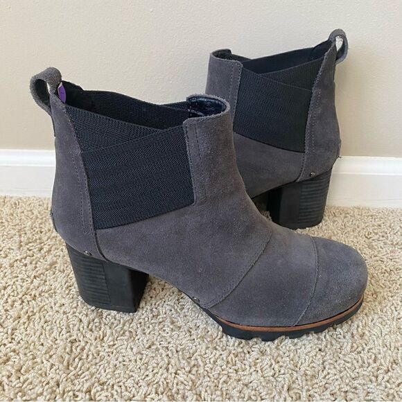 Sorel Addington Chelsea Boots Ankle Boots Block Heel Quarry Grey Suede 8.5 - Picture 1 of 6